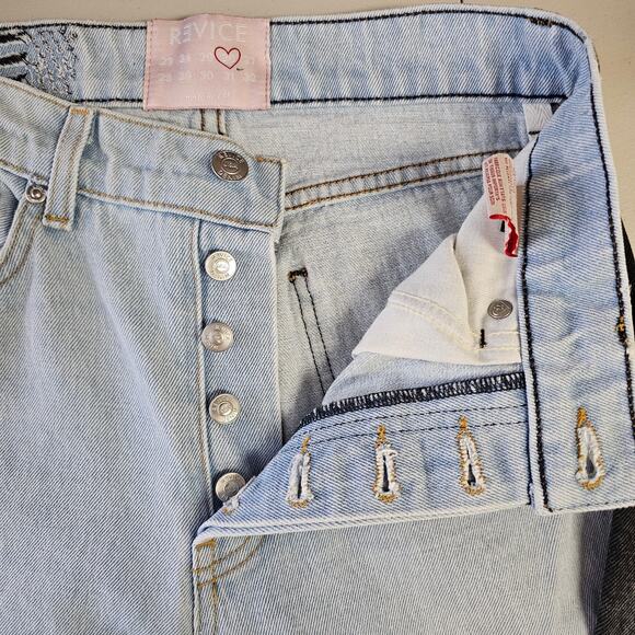 REVICE Women's Two Tone Ex Boyfriend Jeans Size 26 Button Fly High Rise Straight - Picture 7 of 12